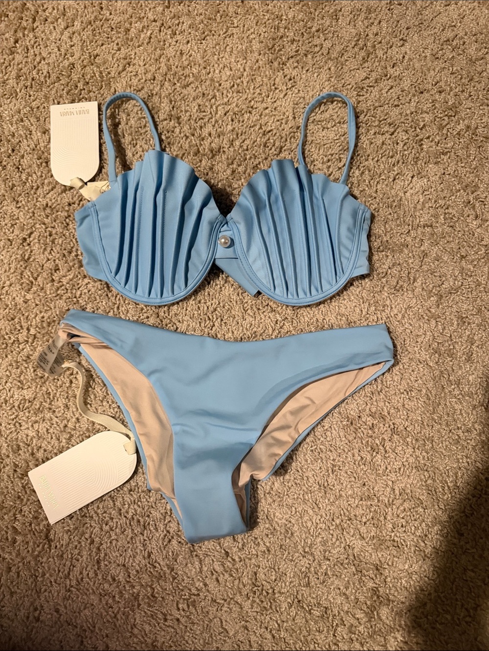 Blue Pleated Shell Bikini Set - Women Swim Bikini